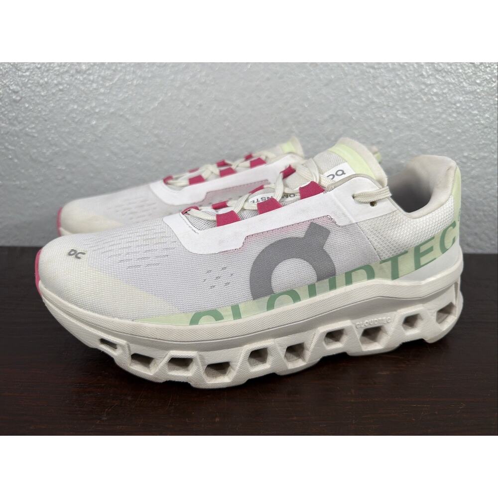 On Cloudmonster Running Sneakers White/Lima Pink 61.97725 Women's Size 9.5 EUC